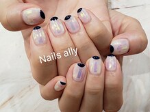 ネイルズアリー 立川店(Nails ally)/オーロラフィルム×ネイビー