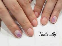 ネイルズアリー 立川店(Nails ally)/水彩画×スキニーフレンチ×夏