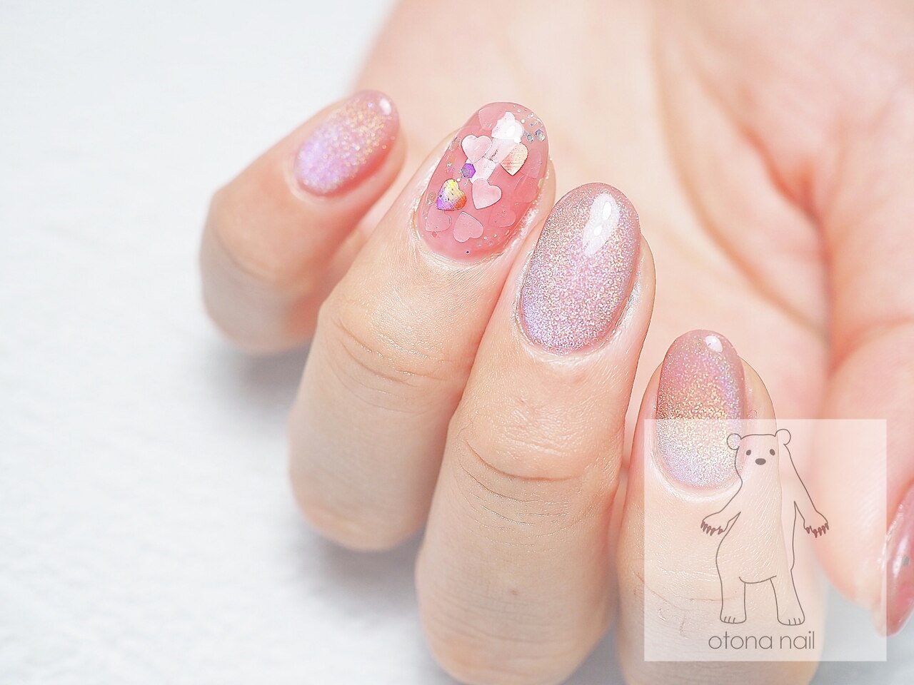 【現品】ぷっくりネイル　ピンクネイル　リボンネイル　ニュアンスネイル　オーロラ オーロラオレンジ🍊🩵 お任せネイル🤝🏻 . . . #オーロラネイル