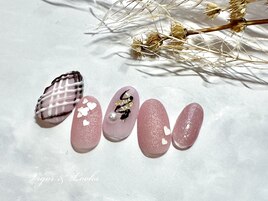 バレンタインネイル　ピンク