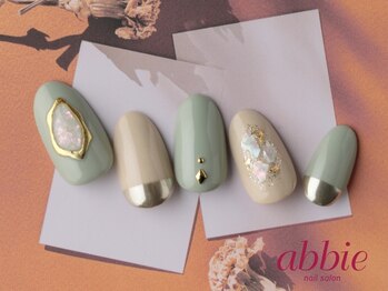 ネイルサロンアビー 北千住店(abbie)/ピスタチオ×ミラー◇￥12606