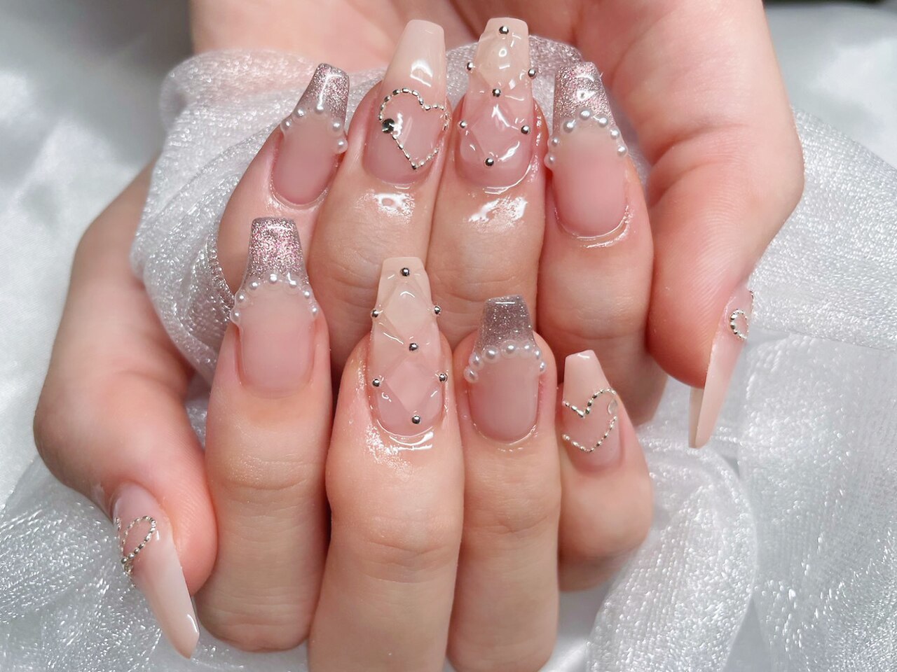 ♡ハートフレンチ♡ ネイルチップ　ハンドメイド 2a2a7424096c760516fdc526ed35b2