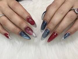 デニム＆ボルドー☆アシメネイル