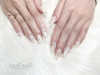 ヒールネイル(heal nail)/シアーwhite×mirror×パール