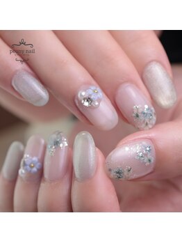 ピオニーネイル(peony nail)/水色のドライフラワー