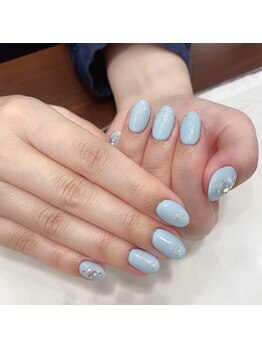 ハーティーネイル hearty nail 溝の口店/水色×キラキラネイル
