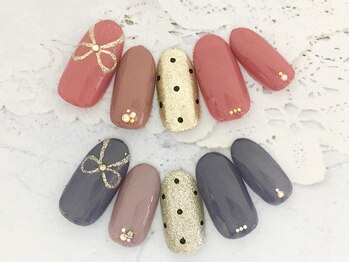 ネイルサロン キャンディネイル(Candy Nail)/ドット×リボン by石田