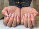 白フレンチ × 3Dフラワーネイル