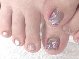手描きお花とマグネットネイル