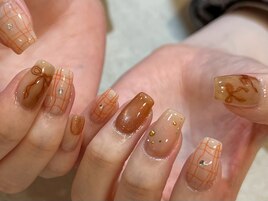 チェックネイル オレンジネイル