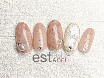 エストラッシュアンドネイル 銀座店(est lash&nail)/ベージュレースフラワーネイル