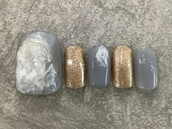 カラネイル 南森町店(calla nail)/フット ブルー×ゴールド