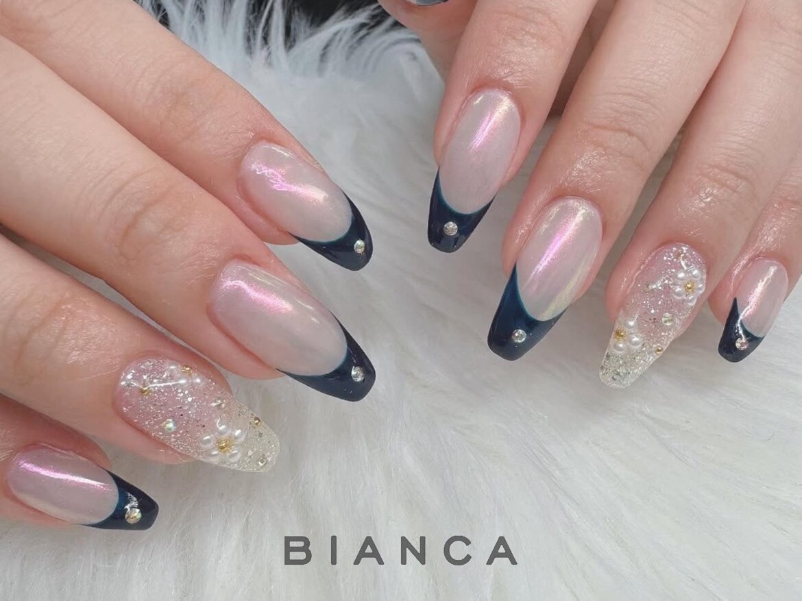 ネイルチップ ワンホン ビジュー ハート オーロラ