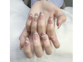 透明感×リボン上品韓国ネイル