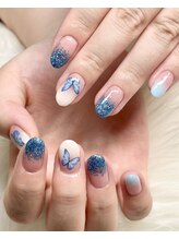 マイオティック ネイル(miotic nail)/ブルー蝶ネイル