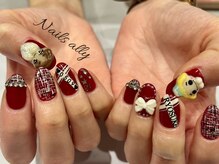 ネイルズアリー 立川店(Nails ally)/3Dネイル×ボルドー×チェック