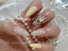 フリージア 門真店(freesia)/レース×バターイエローネイル