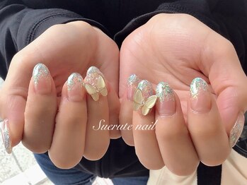 スエルテ ネイルサロン 北千住店/ラメグラ&蝶々パーツ ¥6000☆