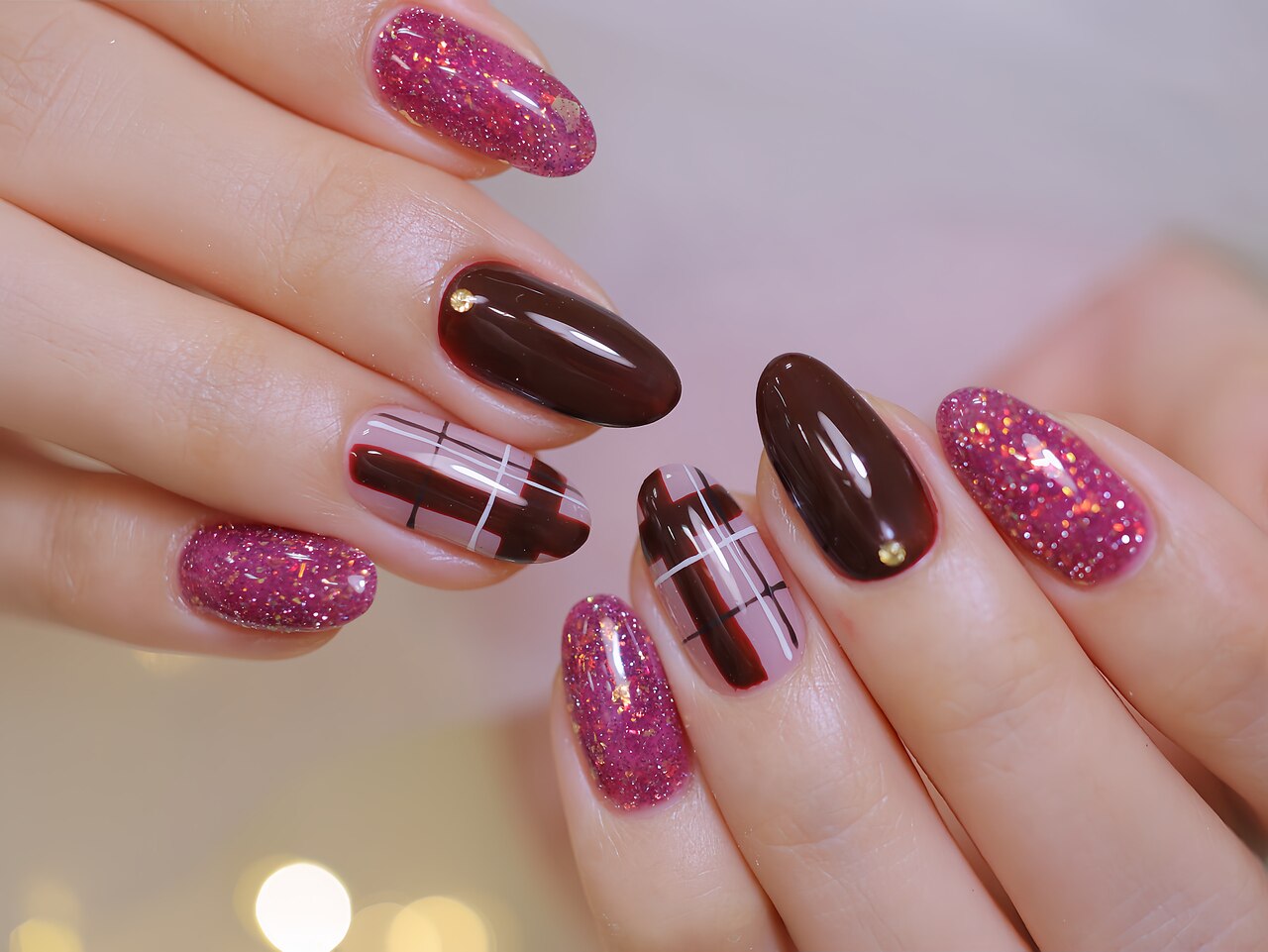 No.328 ネイルチップ　ジェルネイル　葡萄　　ニュアンス　キラキラ　秋 a92fbca4a8c3ab1b4f0f810d4759e0