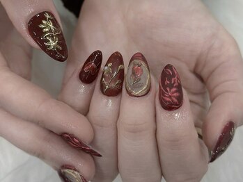 ネイルズバー 新宿店(Nails Bar)/ボルドーフラワーネイル