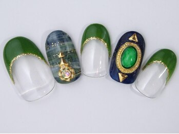 ネイルサロン ドレリッチ 大宮店(drerich)/カーキフレンチチェック