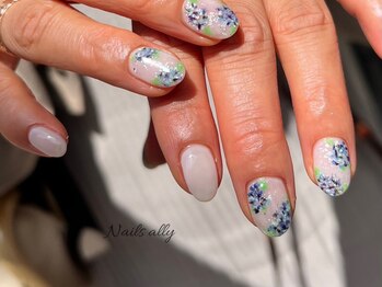 ネイルズアリー 立川店(Nails ally)/押し花×あじさい×クリアベース