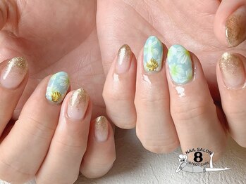ネイルエイト 新百合ヶ丘(nail8)/夏/お花/涼しげ