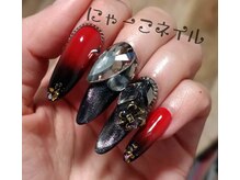 にゃーこネイル/赤×黒☆持ち込みデザイン