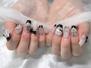 チェックネイル　フレンチ　