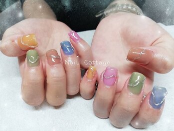 ネイルコテージ 新宿南口店(Nail cottage)/くすみカラー×ミラーネイル