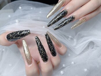 スノーネイルサロン 新宿店(Snow nail salon)/金黒ミラー長さ出し
