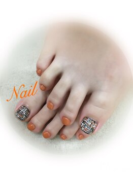 シキ(SIKI)/秋くすみオレンジツイードネイル