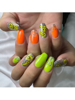 フラワーズネイル(flowers nail)/ネオンカラー/ギャルネイル