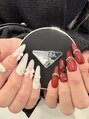 ベストネイル 渋谷109前店(Best Nail) 長さ出しデザインネイル、リボンパーツとストーンの組み合わせ