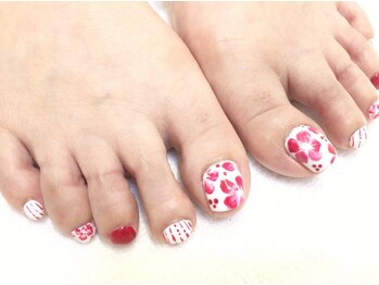 ネイルサロン ジュネイル(NAIL SALON JUNAIL)/浴衣フラワー レッド FOOT
