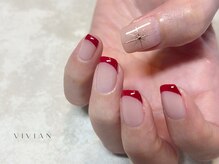 ヴィヴィアン ネイル(Vivian nail)/フレンチ　手描き　ミラー