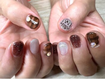 アミュリー ネイル アトリエ(Amury nail atelier)/チェック らくがき くま クリア