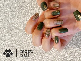 チェックネイル/カーキ