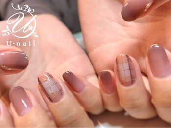 ユーネイル(U-nail)/くすみピンク大人チェックネイル