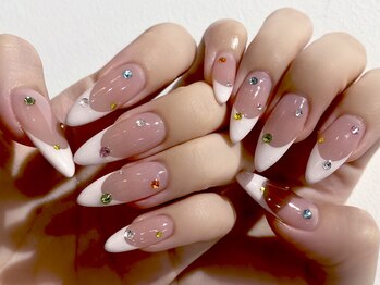 ネイルマジック 仙台一番町店(NAIL MAJIC)/カラフルストーンフレンチネイル