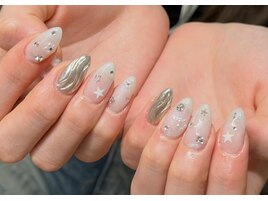 春ネイル・うねうねミラー