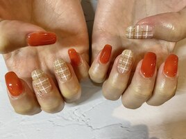 チェック/オレンジ／秋