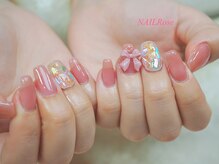 ネイルローズ(NAIL Rose)/リボンピンクオーロラビジュー