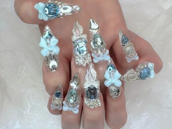 シェリーネイル(cherie nail)/夏の水色×ロングクリアネイル♪
