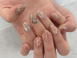 【森】チェック×チークネイル