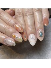 アティックネイルアトリエ(attic nail atelier)/夏の手描きターコイズネイル