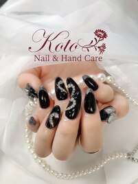 ハートネイル/黒/蝶々