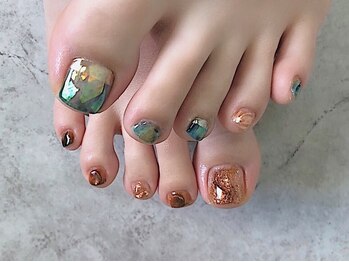 アンダースペル 桜木店(UNDER SPEL)/green＆Brown foot nail