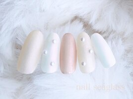 ふんわり春♪サテンパールネイル
