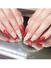 ブブ 渋谷(bubu)/赤と白のポップネイルアート